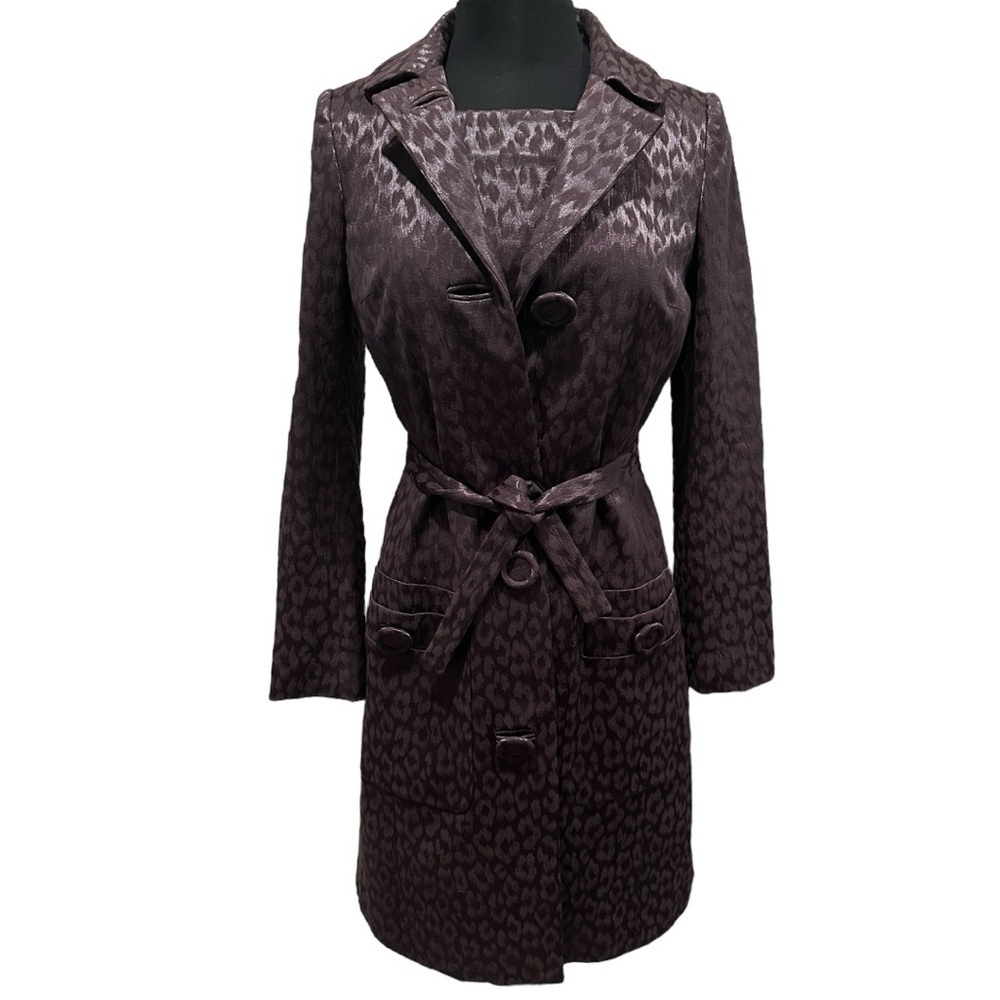 Tuleh Animal Print Sheath Dress & Belted Jacket Set Sz 8